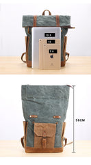 Waxed Canvas Leather Mens 17‘’ Lake Green Backpack Khaki Travel Backpack Dark Gray Hiking Backpack for Men