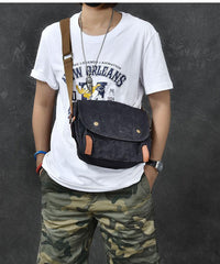Waxed Canvas Leather Mens Gray Side Bag Khaki Messenger Bag Small Courier Bag For Men