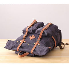 Waxed Canvas Leather Mens Dark Gray Waterproof 15‘’ Large Backpack Travel Backpack Green Hiking Backpack for Men