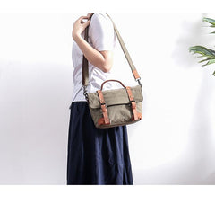Canvas Leather Mens Womens Small Handbag Side Bag Green shoulder Bag Messenger Bag for Men