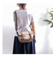 Canvas Leather Mens Womens Small Handbag Side Bag Green shoulder Bag Messenger Bag for Men