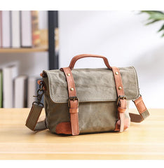 Canvas Leather Mens Womens Small Handbag Side Bag Green shoulder Bag Messenger Bag for Men