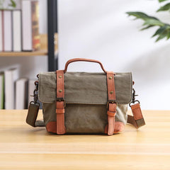 Canvas Leather Mens Womens Small Handbag Side Bag Green shoulder Bag Messenger Bag for Men