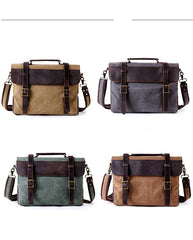 Waxed Canvas Leather Mens Side Bag 14‘’ Messenger Bag Computer Bag For Men