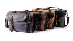 Waxed Canvas Leather Mens Side Bag 14‘’ Messenger Bag Computer Bag For Men