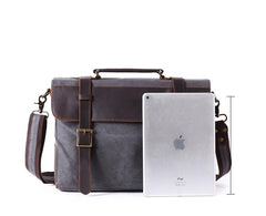Waxed Canvas Leather Mens Side Bag 14‘’ Messenger Bag Computer Bag For Men