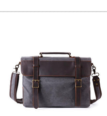 Waxed Canvas Leather Mens Side Bag 14‘’ Messenger Bag Computer Bag For Men