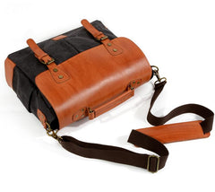 Waxed Canvas Leather Mens Retro 14'' Handbag Messenger Bag Computer Bag For Men