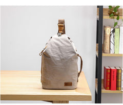 Canvas Leather Mens White Chest Bag One Shoulder Backpack Green Sling Bag for Men