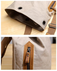 Canvas Leather Mens White Chest Bag One Shoulder Backpack Green Sling Bag for Men