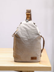 Canvas Leather Mens White Chest Bag One Shoulder Backpack Green Sling Bag for Men