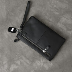 Black Leather Mens Business Clutch Bag Wristlet Clutch Wallet For Men