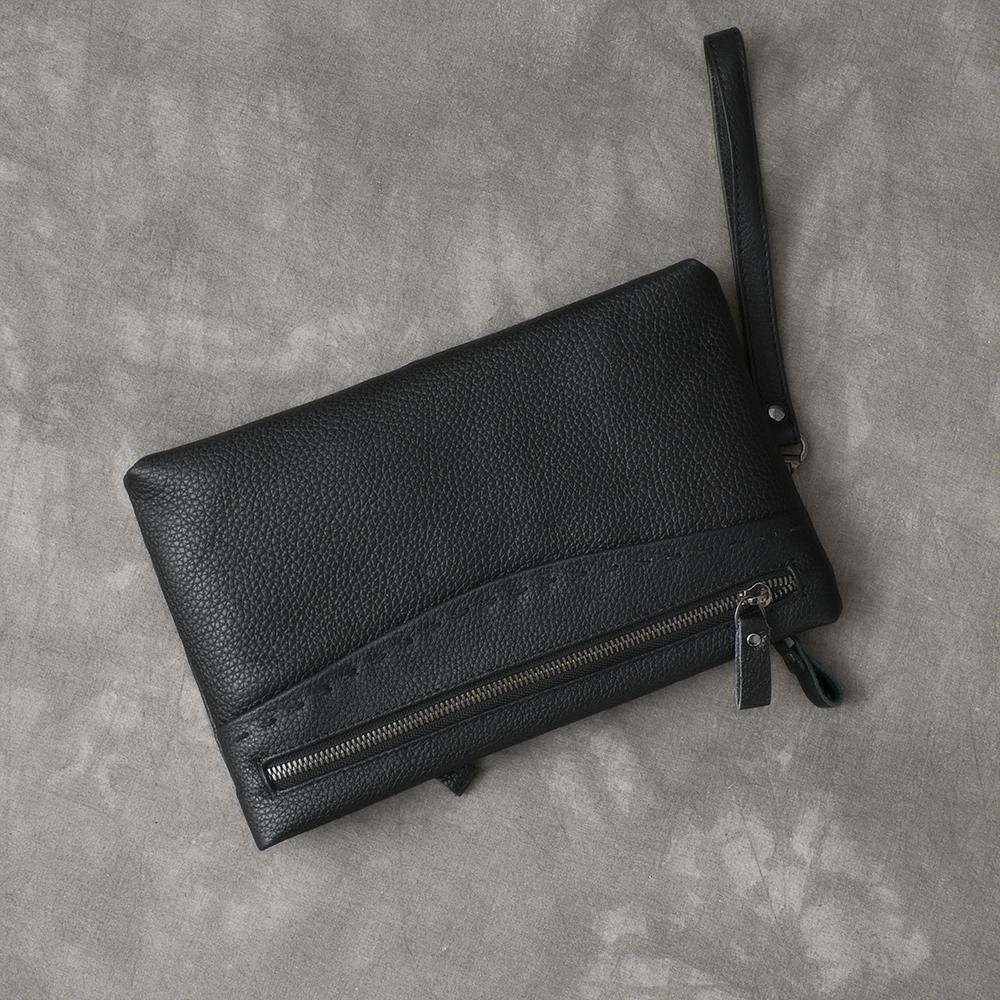 Black Leather Mens Multi Layer Business Clutch Wallet Wristlet Wallet For Men