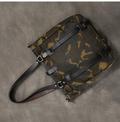 Waxed Canvas Leather Mens Womens 14'' Camouflage Tote Bag Handbag Tote Bag Shoulder Bag Tote Purse For Men