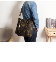 Waxed Canvas Mens Womens Handbag 14'' Tote Bag Camouflage Shoulder Bag Tote Purse For Men
