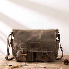 Waxed Canvas Messenger Bags for men Vintage Shoulder Bag for men