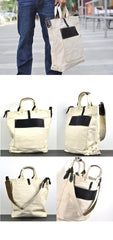 White Canvas Leather Mens Tote Handbags Messenger Bag Khaki Shoulder Tote Bag For Men and Women