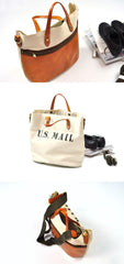 White Leather Canvas Womens Mens Tote Handbag Messenger Bags Shoulder Tote Bag For Men and Women