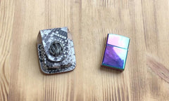 Handmade Mens Black Leather Classic Zippo Lighter Case White Zippo Lighter Holder with Belt Loop
