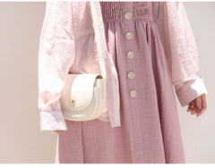 White LEATHER WOMEN SMALL SADDLE SHOULDER BAG FOR WOMEN