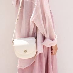 White LEATHER WOMEN SMALL SADDLE SHOULDER BAG FOR WOMEN