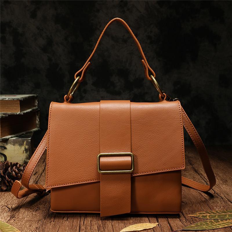 Brown Womens Fashion Leather Handbag Satchel Bags Stylish White Shoulder Purses for Ladies