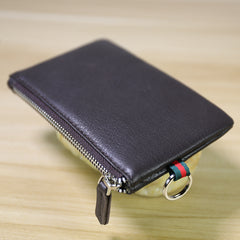Women Navy Leather Mini Zip Wallet with Keychain Billfold Slim Coin Wallet Small Zip Change Wallet For Women