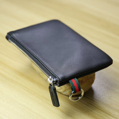 Women Navy Leather Mini Zip Wallet with Keychain Billfold Slim Coin Wallet Small Zip Change Wallet For Women
