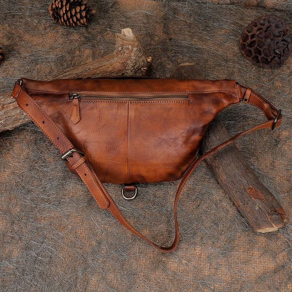 Women Black Gray Leather Waist Bag Fanny - Leather Texture Detail