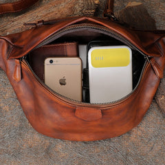 Women Black Gray Leather Waist Bag Fanny - Stitching Detail