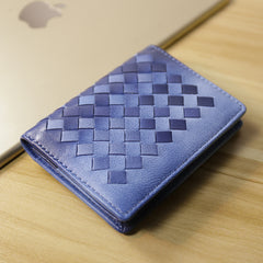Women Blue Braided Leather Billfold Wallet Small Wallets Bifold Wallets For Women