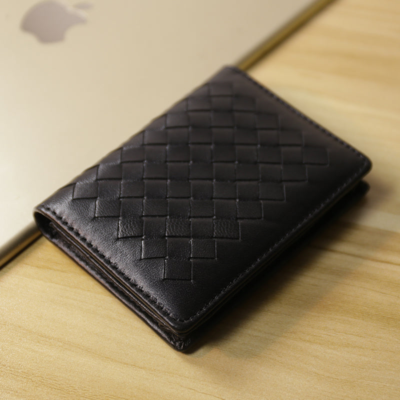 Women Blue Braided Leather Billfold Wallet Small Wallets Bifold Wallets For Women