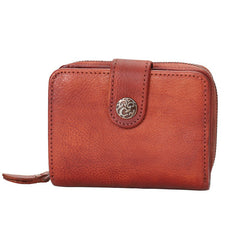 Small Red Leather Trifold Wallet for Women