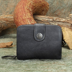 Small Gray Leather Trifold Wallet for Women