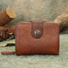 Small Brown Leather Trifold Wallet for Women
