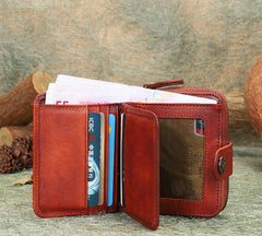 Inside of Small Red Leather Trifold Wallet for Women