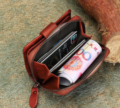 Small Green Leather Trifold Wallet Vintage Billfold Cute Women Buckle Wallet For Ladies