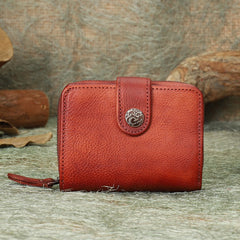 Small Purple Leather Trifold Wallet Vintage Billfold Cute Women Buckle Wallet For Ladies