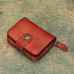 Small Red Leather Trifold Wallet for Women