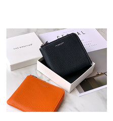 Women Orange Leather Small Wallet BILLFOLD Minimalist Zip Small Wallet Slim Zipper Wallet For Women