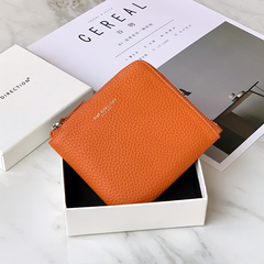 Women Orange Leather Small Wallet BILLFOLD Minimalist Zip Small Wallet Slim Zipper Wallet For Women