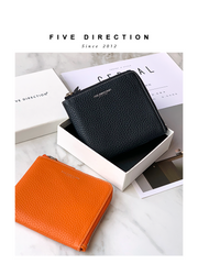 Women Orange Leather Small Wallet BILLFOLD Minimalist Zip Small Wallet Slim Zipper Wallet For Women