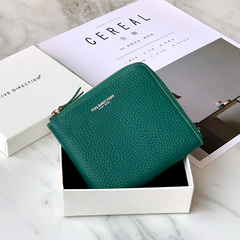 Women Green Leather Small Wallet BILLFOLD Minimalist Zip Small Wallet Slim Zipper Wallet For Women