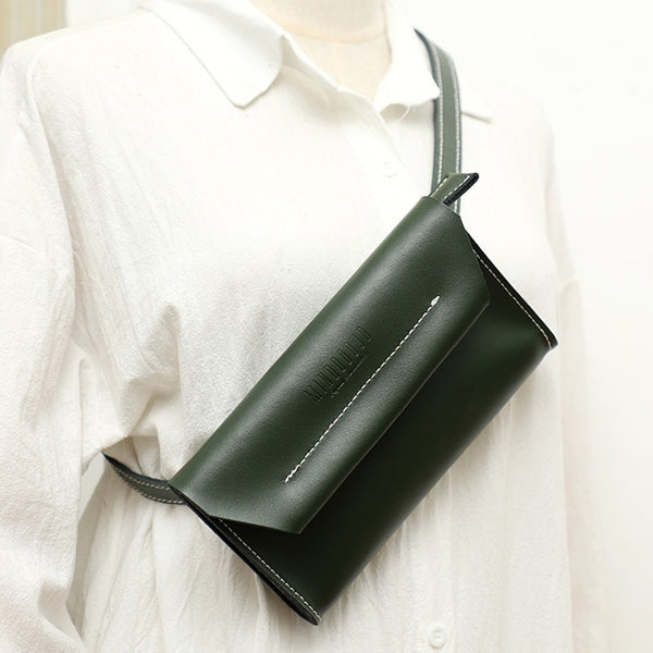 Women LEATHER Fanny Pack Cute WOMEN Black - Open View