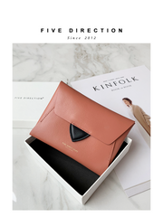 Women Gray Pink Leather Small Wallet Envelope Change Wallet Slim Coin Wallet For Women