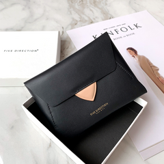Women Black Leather Small Wallet Envelope Change Wallet Slim Coin Wallet For Women