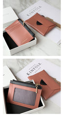 Women Gray Pink Leather Small Wallet Envelope Change Wallet Slim Coin Wallet For Women