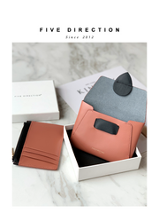 Women Gray Pink Leather Small Wallet Envelope Change Wallet Slim Coin Wallet For Women