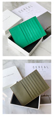 Women Green Leather Vertical Card Holder Wallet With Coin Pocket Slim Card Wallet For Women