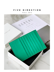 Women Green Leather Vertical Card Holder Wallet With Coin Pocket Slim Card Wallet For Women